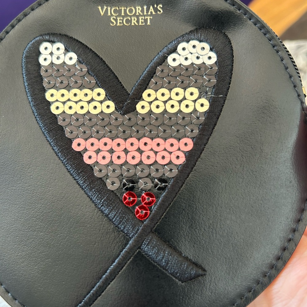 Victoria's Secret Black Sequin Heart Pouch
